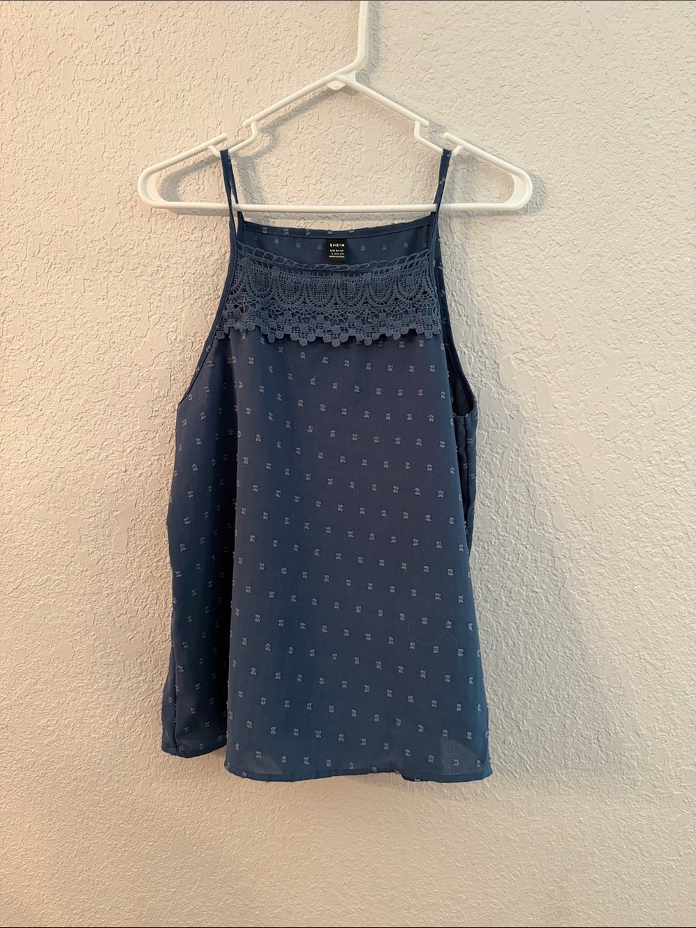 SHEIN Navy Crochet Yoke Spaghetti Strap Cami